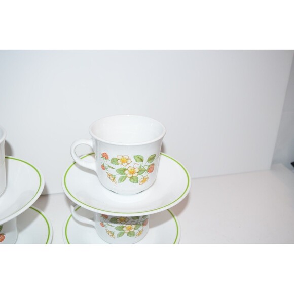 VTG Corelle USA Strawberry Sunday Sundae Coffee Tea Cups Mug Saucers SET OF 4 - Picture 5 of 8